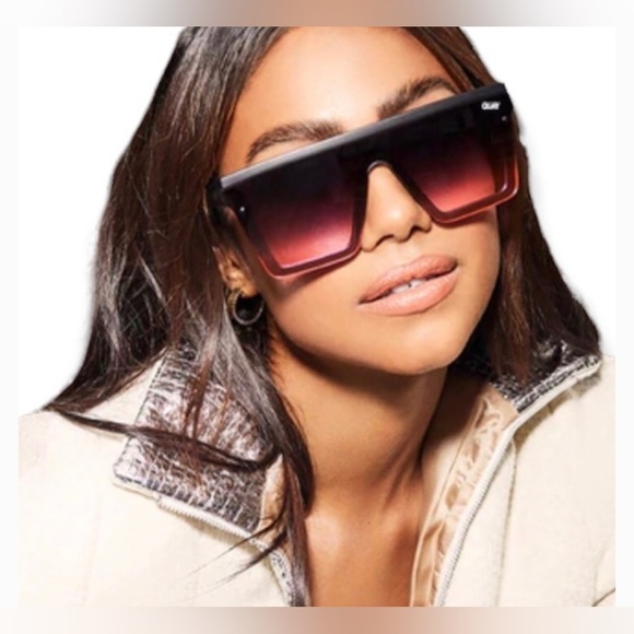 Quay hindsight matte black frame pink ombre gradient flatbrow shield sunglasses